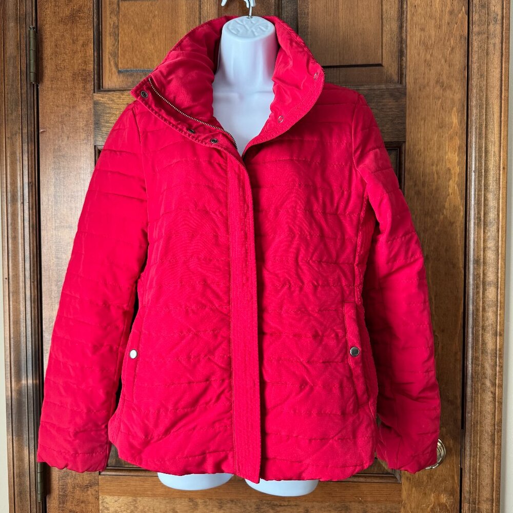 LOFT Red Puffer Jacket w/Zipper & Snap Close Medium